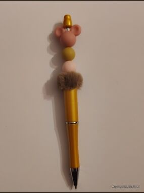 Gold  Decorative Pen with Pink and Olive Beads